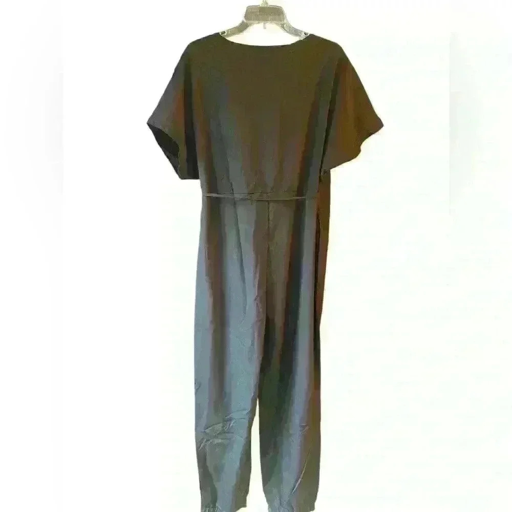 SHEIN LUNE Women Plain Casual Short Sleeve Black Wrap Jumpsuit. Size XL 12 NWT - Picture 2 of 16
